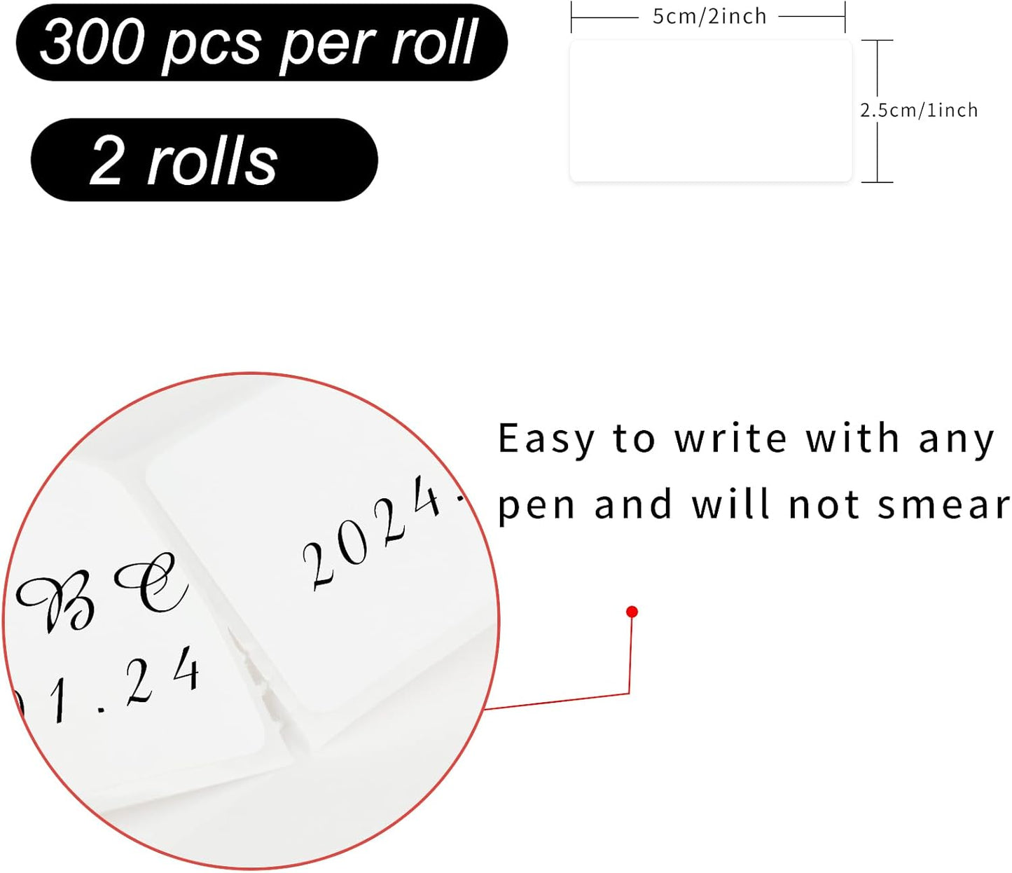 Removable Freezer Labels, Date Label 1x2 Inch Food Storage Stickers, Waterproof Oil Resistant Easy Clean Leaves no Residue 300 Total Per Roll,2 Rolls