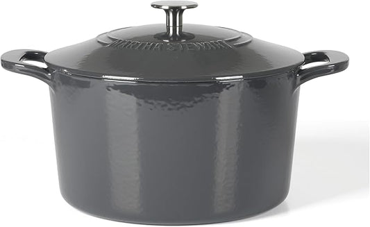 Martha Stewart Gatwick 7 QT Enamel Cast Iron Dutch Oven – Gray, Durable Heavy-Duty Dutch Oven for Slow Cooking, Braising, and Baking