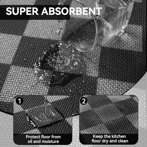 Kitchen Rugs Kitchen Mats for Floor Non Slip Black Checkered 17"x30" (3.55 Sq Ft)
