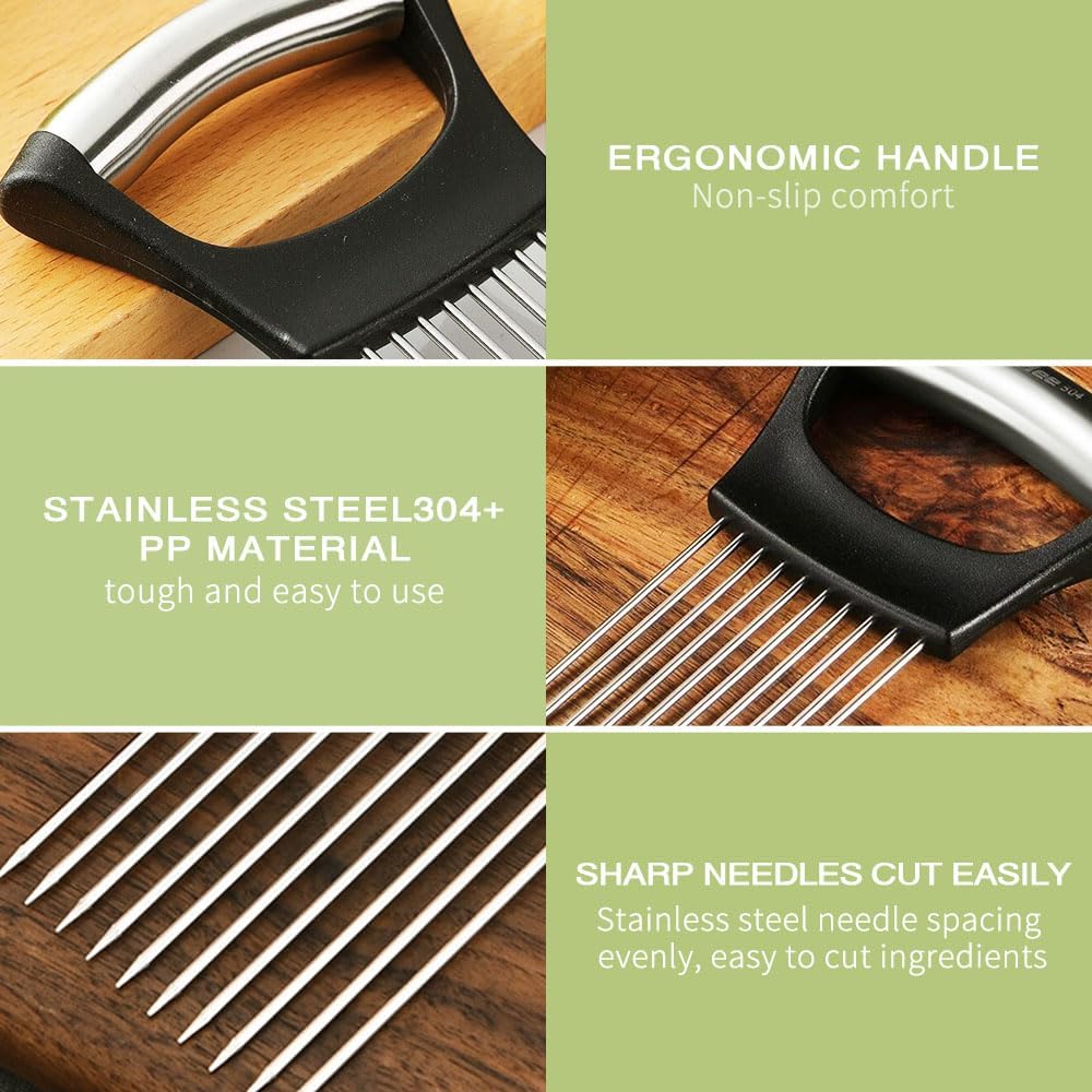2025 New Onion Holder for Slicing, Stainless Steel Onion Slice Holder Vegetable Slicer Cutter for Potato and Tomato, Kitchen Chopper Slicing Assistant Tool Lemon Slicer Onion Cutter for Slicing (1PC)