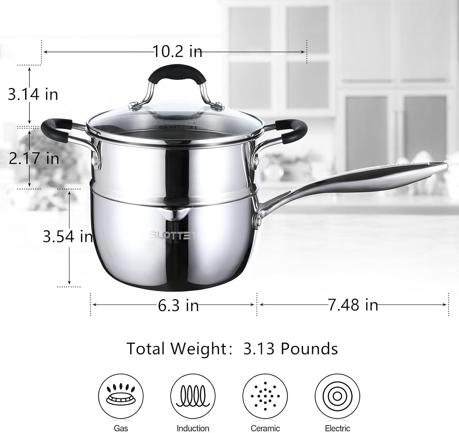 Tri-Ply Full Body Stainless Steel Sauce Pan with Steamer,1.5 Quart Small Multipurpose Pasta Pot with Strainer Glass Lid, Saucepan with Pour Spout for Cooking Stay-cool Handle. - Culinary Roots