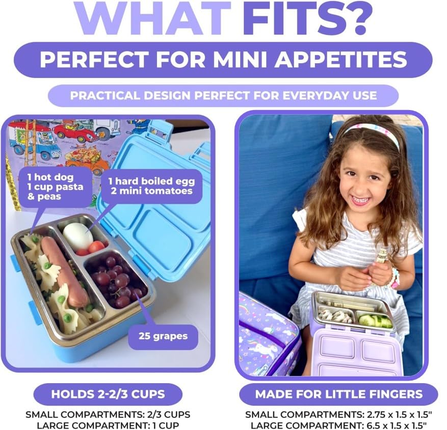 Small Stainless Steel Bento Box Lunch Container Baby Toddlers Purple