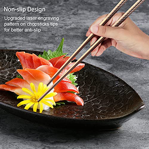 Metal Chopsticks Reusable Multicolor Stainless Steel Chopsticks Dishwasher Safe Chop Sticks Laser Engraved Copper Coin Pattern Square Non