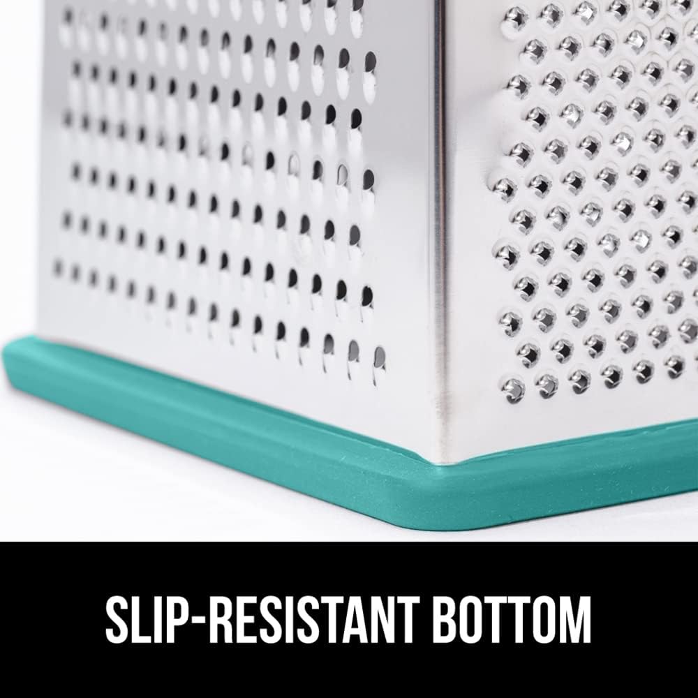 GORILLA GRIP 4-Sided 100% BPA-Free Cheese Grater With Container, Stainless Steel Box Graters, Parmesan Shredder, Grate Cheeses, Shred Veggies, Slip Resistant Handle, Dishwasher Safe Zester, Turquoise - Culinary Roots