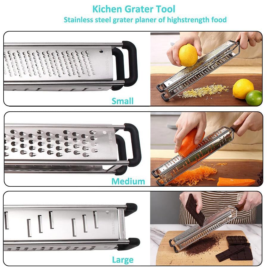 3-in-1 Lemon Zester & Cheese Grater, 304 Stainless Steel, 15-Inch, Black