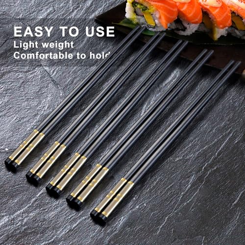 Chopsticks Reusable 5 Pairs Fiberglass Chopsticks Dishwasher Safe Square Lightweight Non
