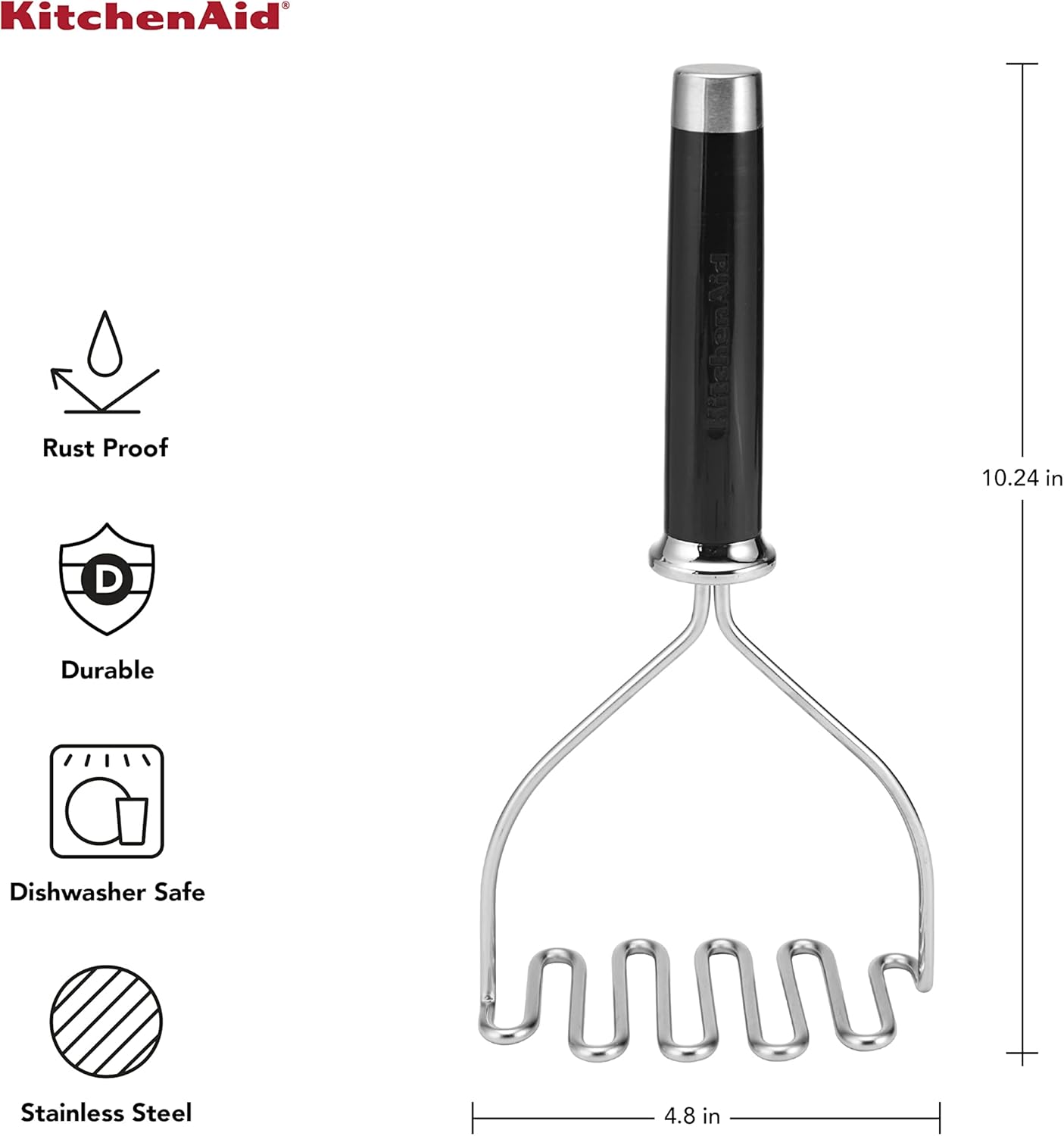 KitchenAid Gourmet Stainless Steel Wire Masher, 10.24-Inch, Black - Culinary Roots