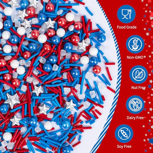 Edible Patriotic Sprinkles for Cake Decorating (4.6 Ounce)