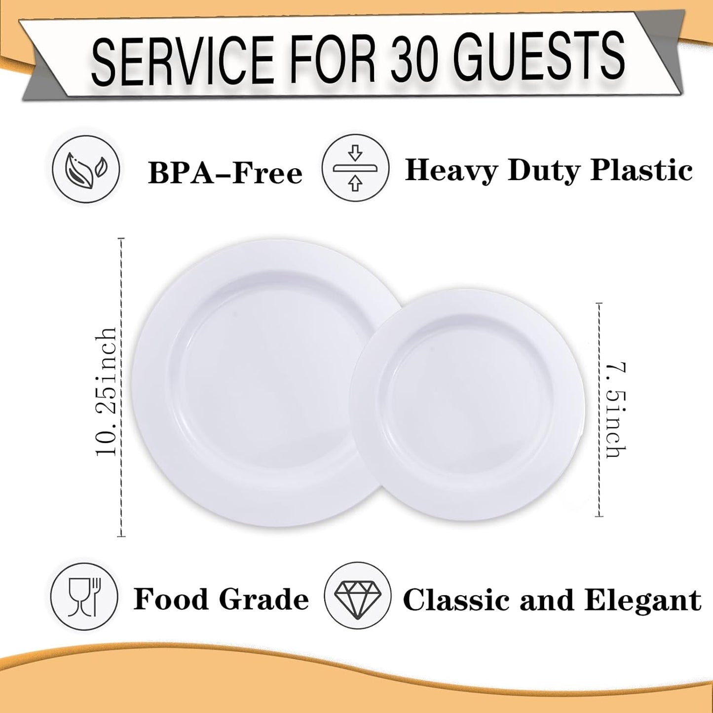 FLOWERCAT 60PCS White Plastic Plates - Heavy Duty White Disposable Plates for Birthday Party/Wedding -serve for 30 guests Include 30PCS 10.25" Dinner Plates & 30PCS 7.5" Dessert Plates for Party - Culinary Roots