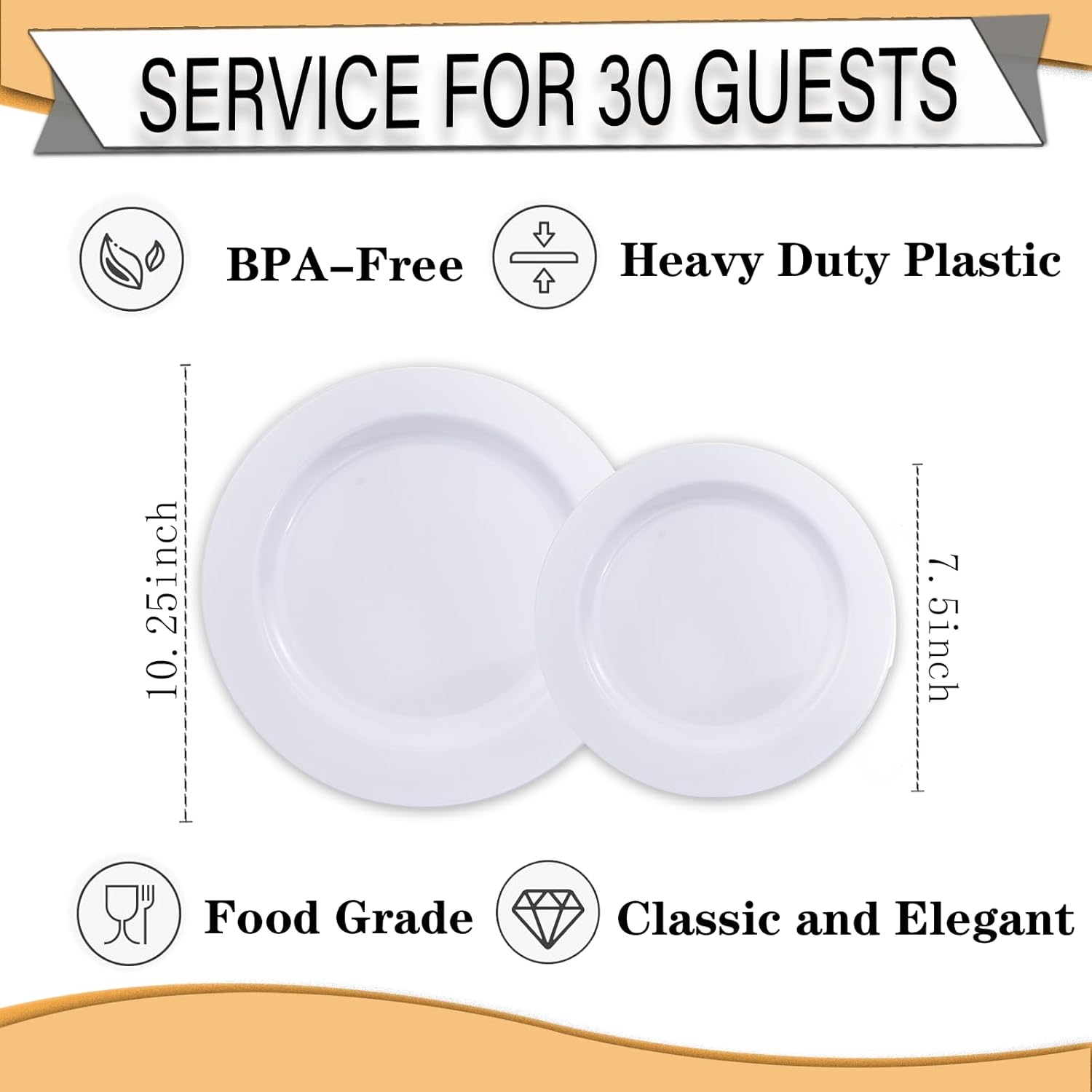FLOWERCAT 60PCS White Plastic Plates - Heavy Duty White Disposable Plates for Birthday Party/Wedding -serve for 30 guests Include 30PCS 10.25" Dinner Plates & 30PCS 7.5" Dessert Plates for Party - Culinary Roots