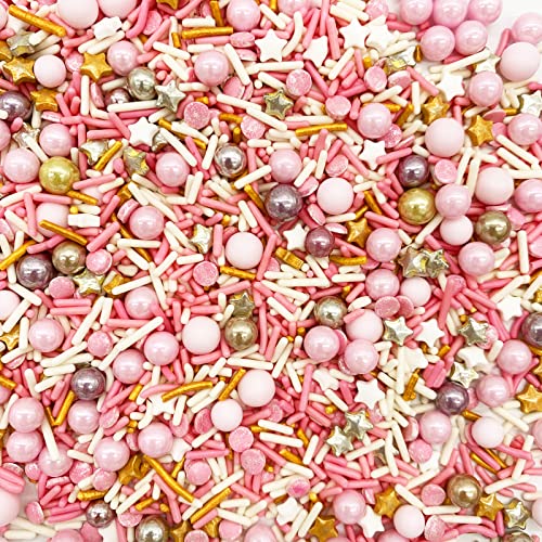 Rose and Gold Sprinkles Sugar Sprinkle Mix Pink Sprinkles Cake Decorations Cupcake Toppers Cookie Decorating Ice Cream Celebrations Shaker Jar Wedding Shower Party（120g (4.2 Ounce)