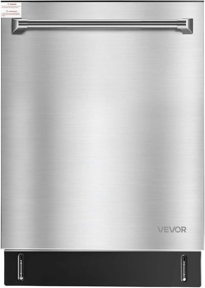 VEVOR 24 Inch Built-In Dishwasher, Stainless Steel Tub, 14 Place Settings and 8 Washing Programs, 23.82 x 25.2 x 33.78 Inch Low-Noise Dishwashing Machine with Upper/Lower Racks and Zoned Storage