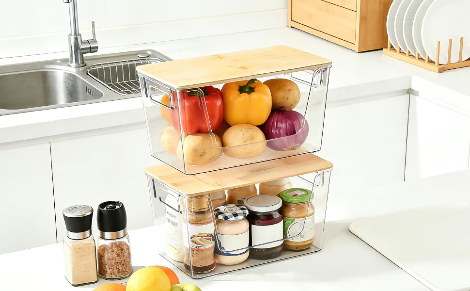 4 Set Potato And Onion Storage Bins with Bamboo Lid