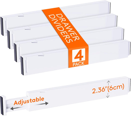 Lifewit 4 Pack Kitchen Drawer Dividers 2.36" High, 16"-22" Adjustable Drawer Organizer for Utensils/Clothes/Makeup, Plastic Expandable Separators in Dresser/Bedroom/Bathroom/Office Storage