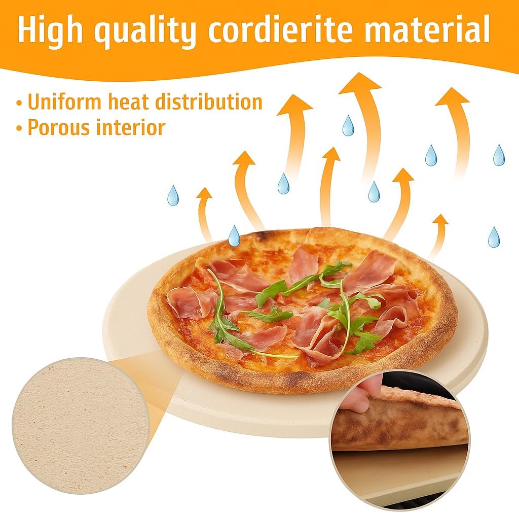 Large Pizza Stone Round 14", Heavy Duty Cooking Stone for Grill, Baking Pizza Stone for bread, Ideal for Grilling Baking Several Sizes of Pizzas - Culinary Roots