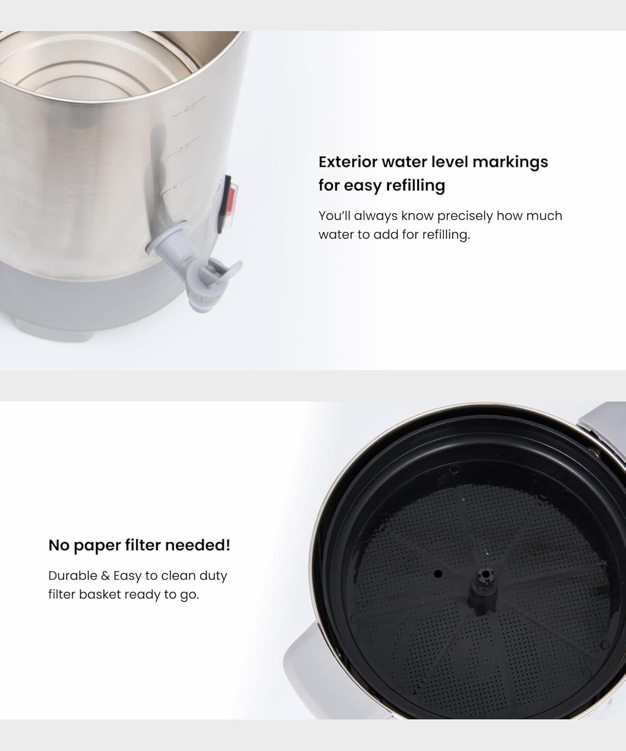 SYBO Commercial Grade Stainless Steel Percolate Coffee Maker Hot Water Urn for Catering, 30-Cup, 3.5L, Grey