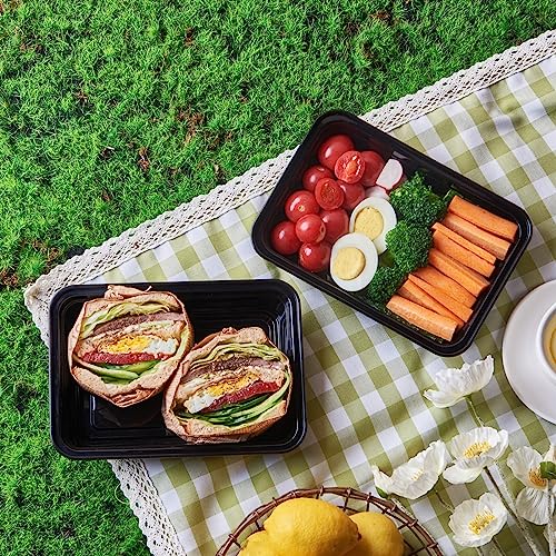 50 Pack Meal Prep Plastic Food Storage Containers With Lids 28 oz 1 Compartment Black Rectangular Reusable To Go Lunch Prepping Boxes BPA (50 Count)