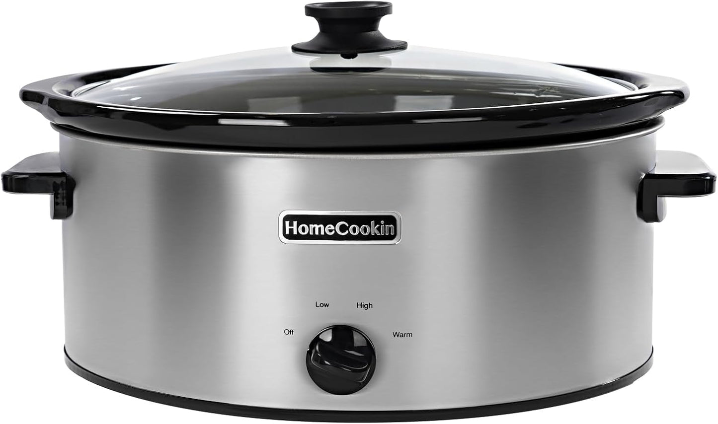 HOMECOOKIN 6 Quart Slow Cooker Oval Manual Pot Food Warmer with 3 Cooking Settings, Stainless Steel - Culinary Roots