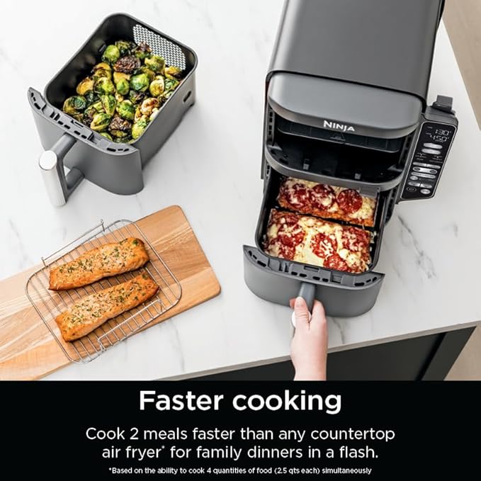 Ninja DoubleStack XL Smart 2-Basket Air Fryer, Smart Cook System, DoubleStack Technology Cook 4 Foods at Once, Space Saving Design, 10 QT, 6-in-1, Smart Finish & Match Cook, Air Fry, Broil, Bake SL451