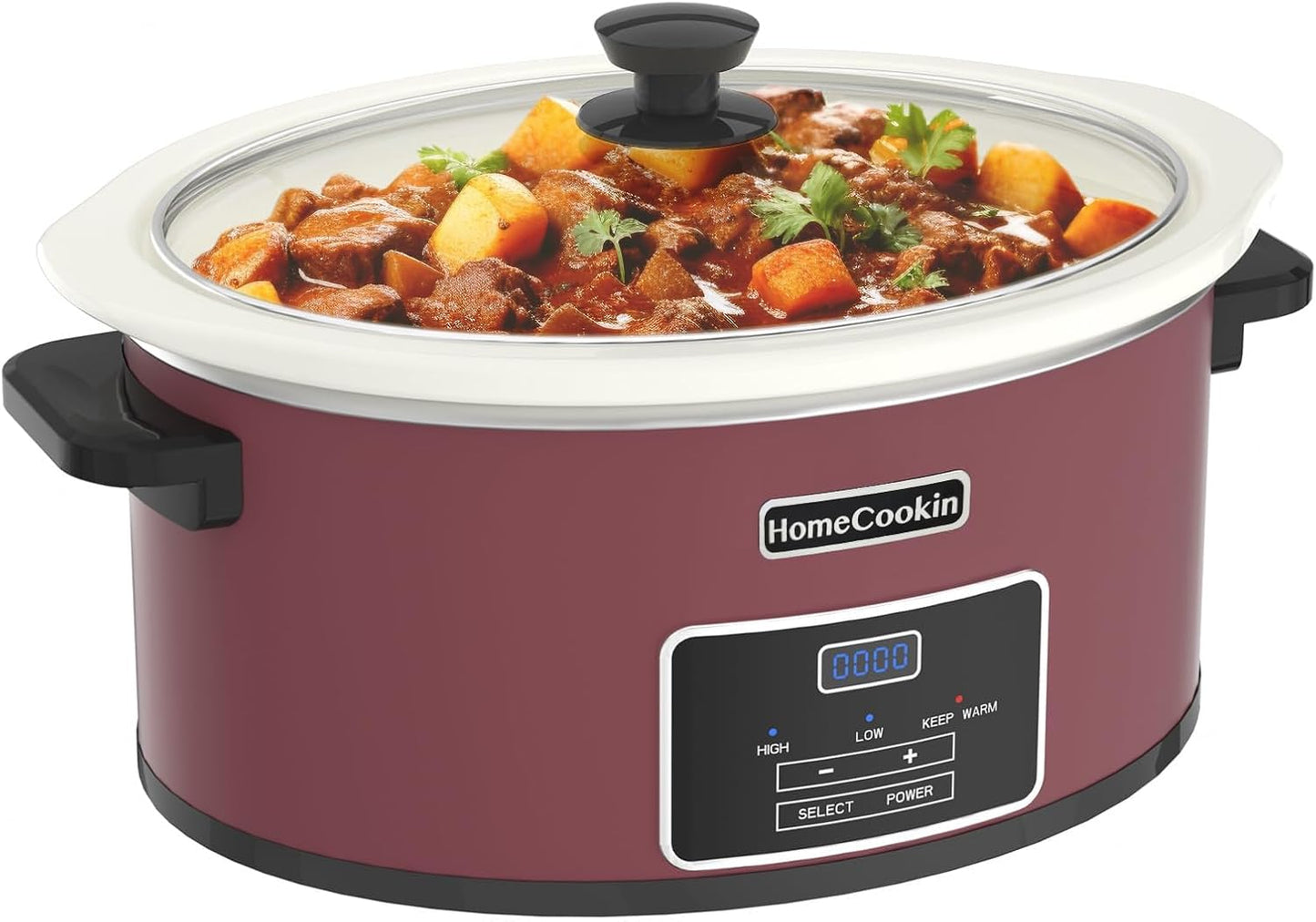 HOMECOOKIN 8-Quart Programmable Slow Cooker with Timer Keep Warm - Small Kitchen Appliance for Family Dinners - Serves 6+ People (Red Shell + White Ceramic Liner) - Culinary Roots