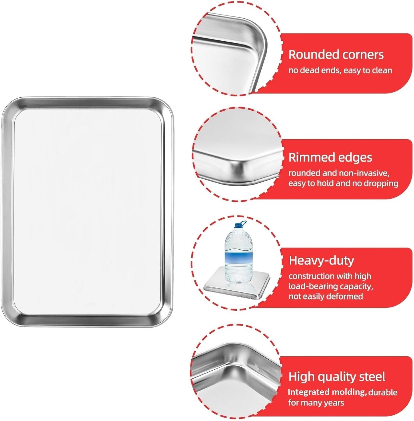 Baking Sheet, Stainless Steel Cookie Sheet Baking Pan Tray for Toaster Oven Size 9 x 7 x 1 Inch, Non Toxic & Healthy, Mirror Finish & Easy Clean, Dishwasher Safe - Culinary Roots