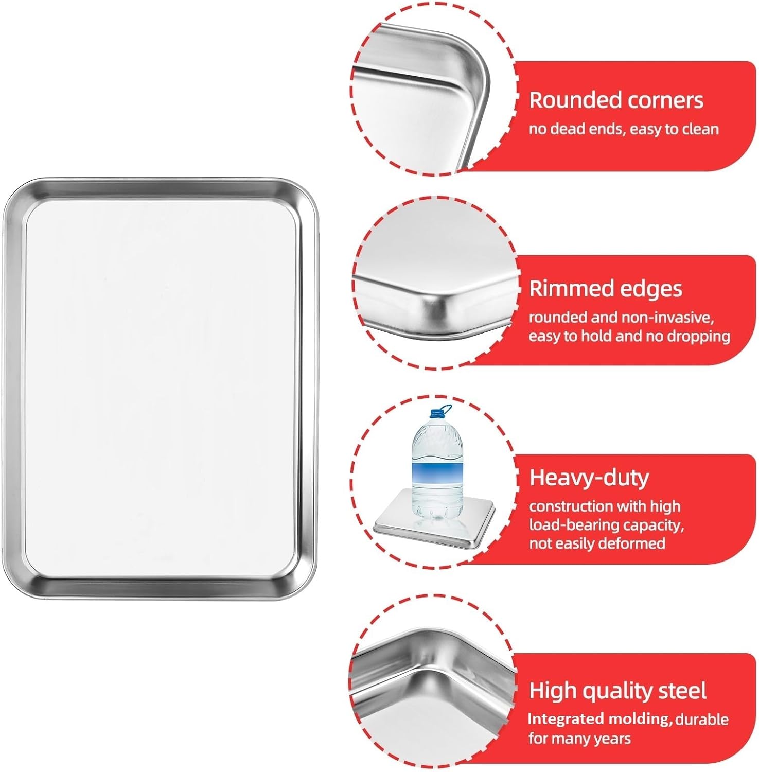 Stainless Steel Baking Sheet Cookie Tray, Cookie Sheet for Toaster Oven Baking Pan Tray, Jelly Roll Pan Size 16 x 12 x 1 Inch Easy Clean & Non-stick & Non-toxic & Dishwasher Safe - Culinary Roots