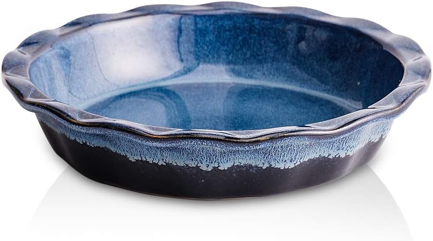 KOOV Ceramic, 9 Inches Pie Plate, Pie Dish for Dessert Kitchen, Round Baking Dish Pan for Dinner, Wrapping Upgrade, Reactive Glaze (Nebula Blue) - Culinary Roots