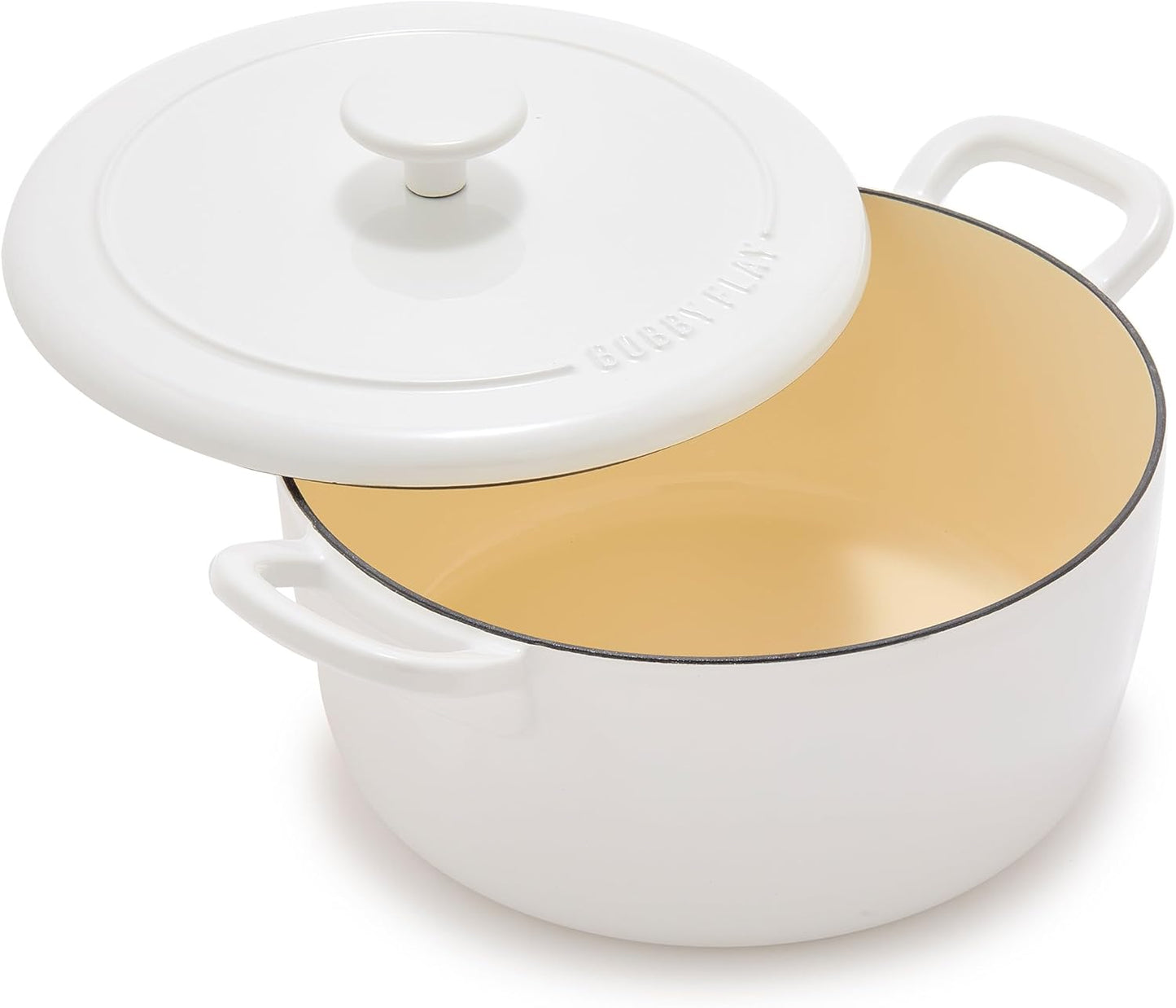 GreenPan x Bobby Flay 5.5QT Enameled Cast Iron Round Dutch Oven with Lid, Dual Handles, Oven Safe to 500F & Induction Suitable, Self Basting Lid, Ultra-Durable, Sear, Braising, Bread, Stews, Ivory - Culinary Roots