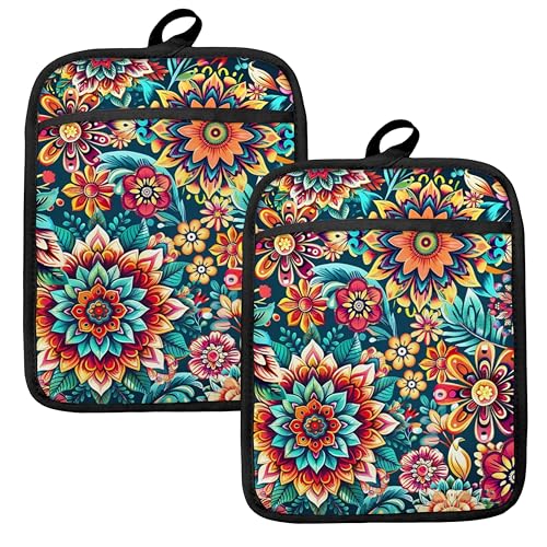 Vibrant Mandala Floral Pot Holders for Kitchen