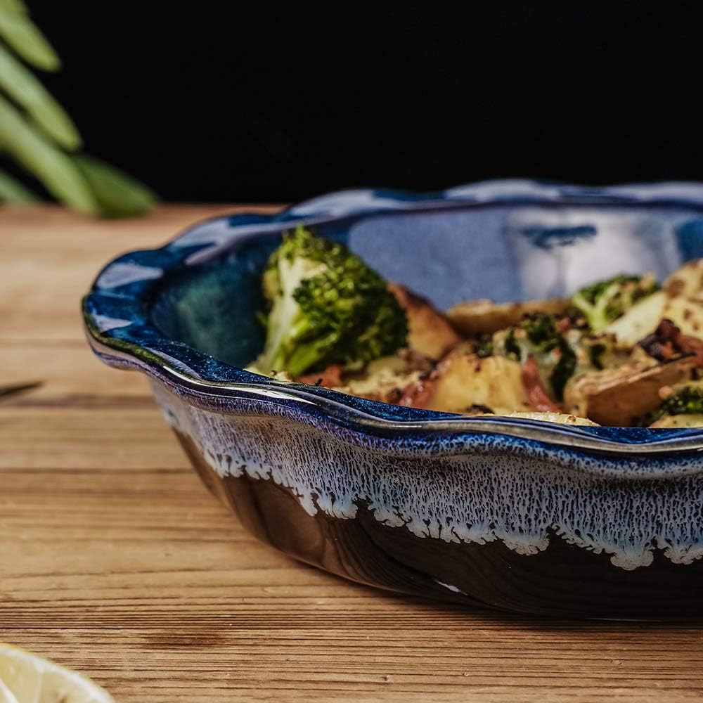KOOV Ceramic, 9 Inches Pie Plate, Pie Dish for Dessert Kitchen, Round Baking Dish Pan for Dinner, Wrapping Upgrade, Reactive Glaze (Nebula Blue) - Culinary Roots