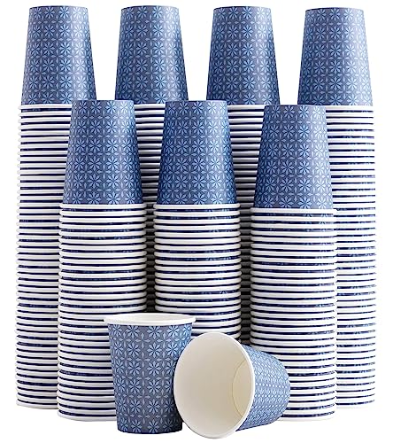300 Pack Paper Cups 8 oz Bulk Disposable Coffee Cups Navy Floral (300 Count)