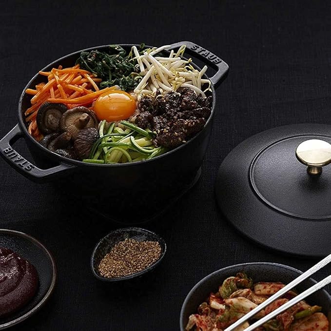 staub La Cocotte de GOHAN 40509-655 La Cocotte de GOHAN Black M 6.3 inches (16 cm) Rice Pot, 2 Pieces, Cast Iron Pot, Induction Compatible, Rice Cooker