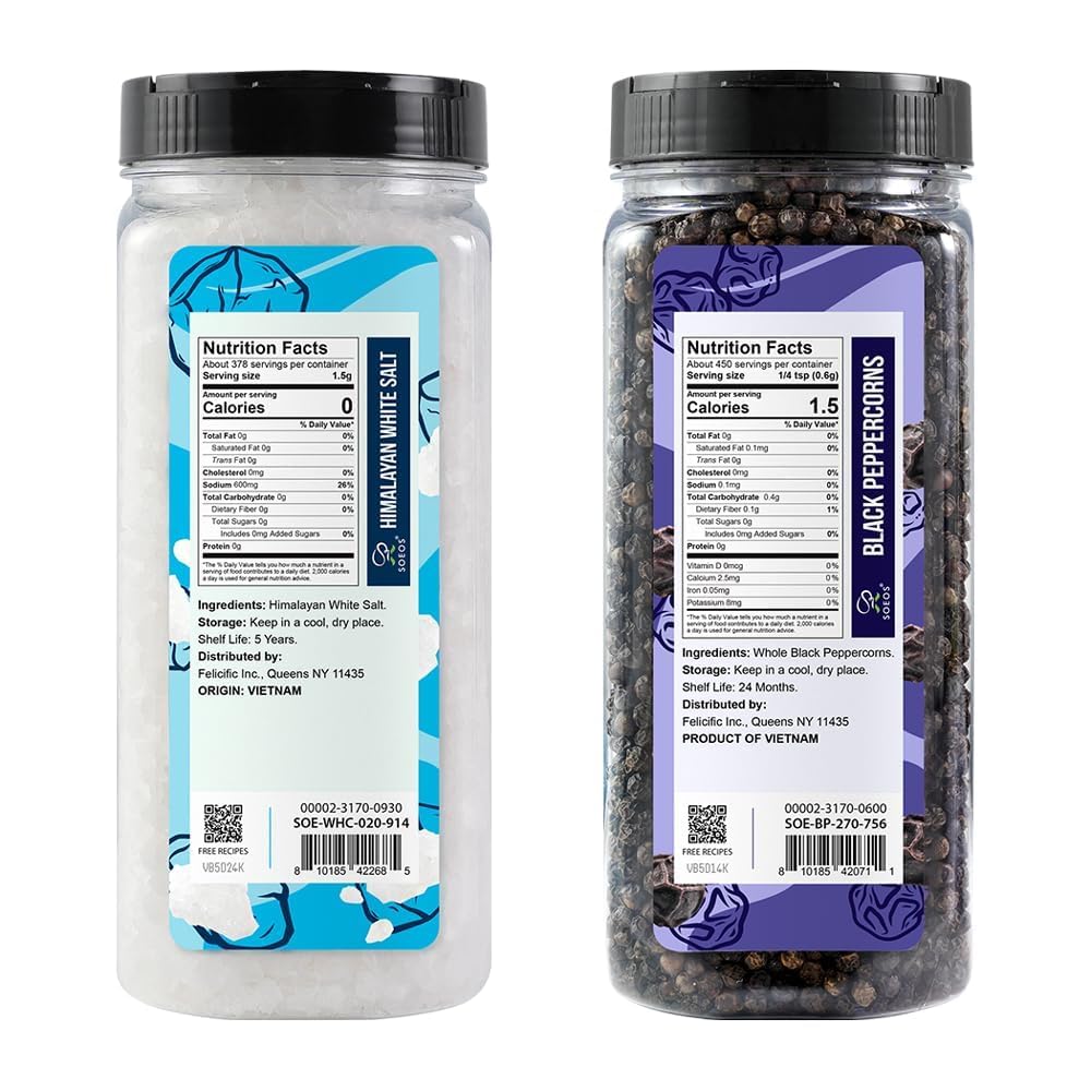 White Salt 20 Oz + Black Peppercorns 9.5 Oz (29.5 Ounce)