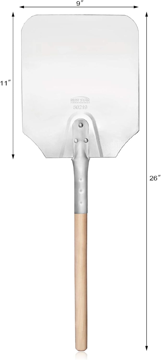 New Star Foodservice 50219 Aluminum Pizza Peel, Wooden Handle, 9 x 11 inch Blade, 26 inch overall - Culinary Roots