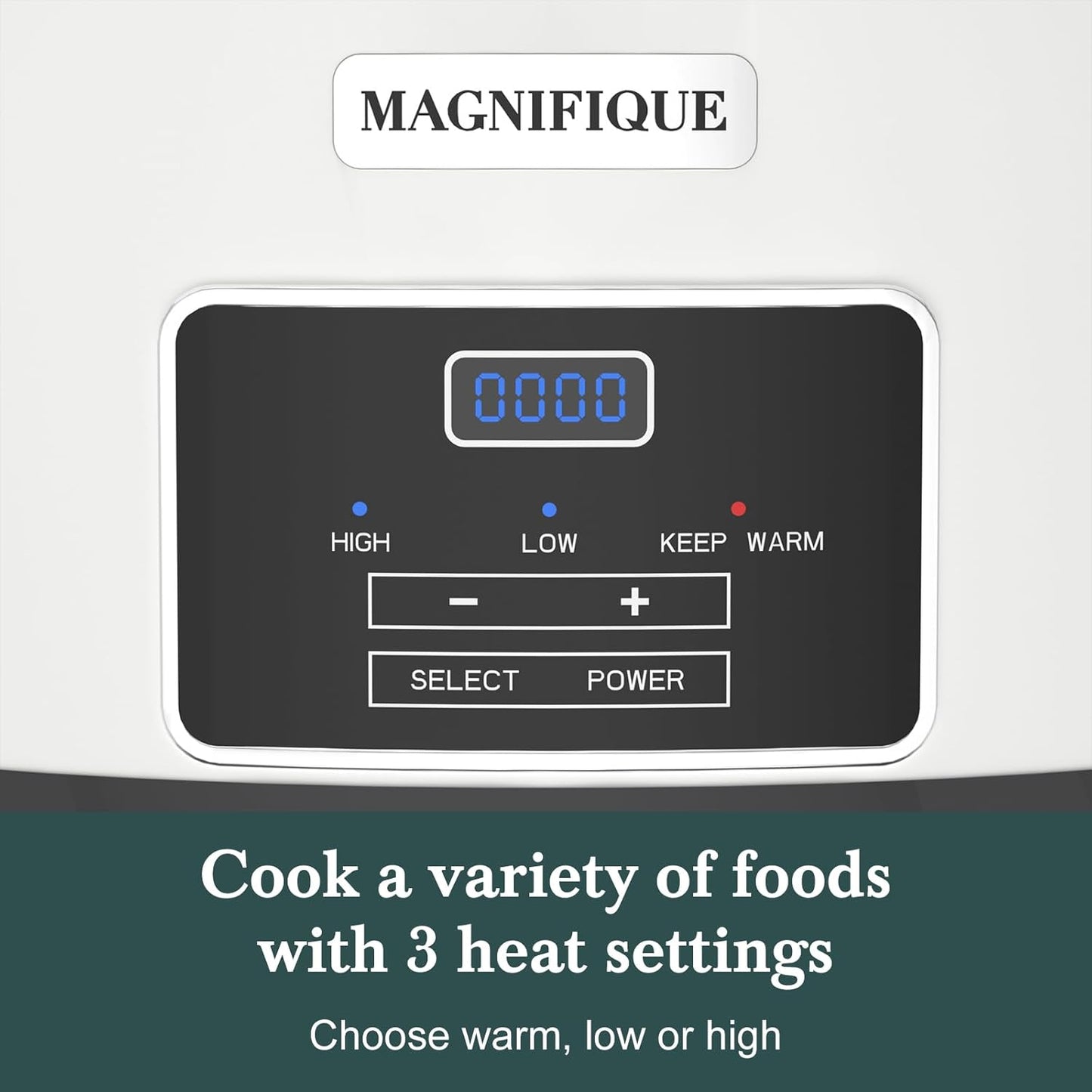 7-Quart Programmable Slow Cooker with Timer Keep Warm - Small Kitchen Appliance for Family Dinners - Serves 6+ People - Heat Settings: Keep Warm(White, Black Liner) - Culinary Roots