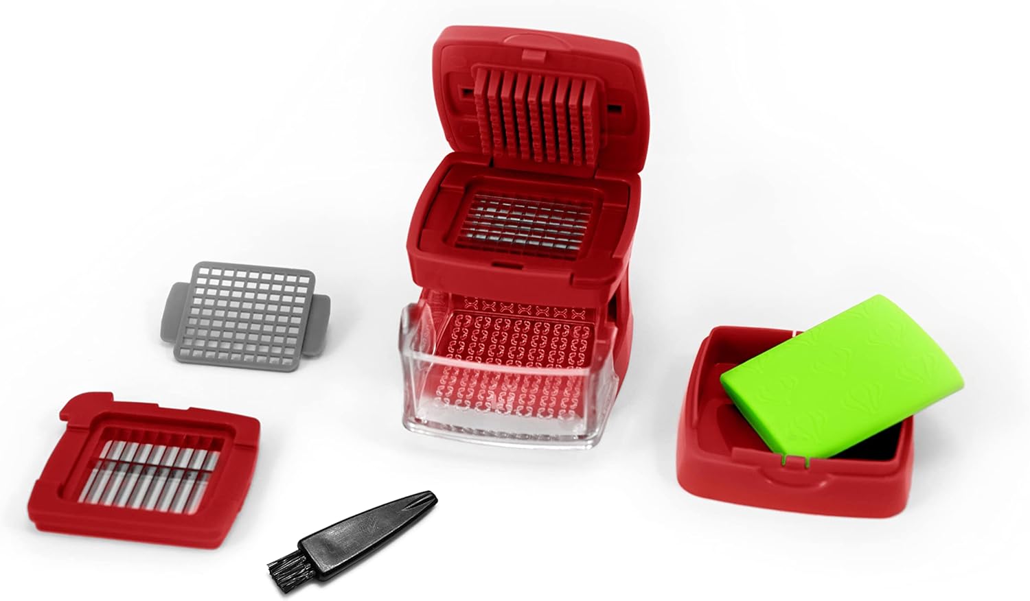 Garlic-A-Peel Garlic Press, Crusher, Cutter, Mincer, and Storage Container - Includes Silicone Garlic Peeler - Easy to Clean - Stainless Steel Blades – (Red), standard - Culinary Roots