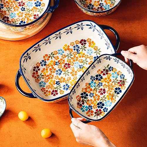 Retro pastoral style Ceramic Baking Dish Rectangular Bakeware Set Baking Pan