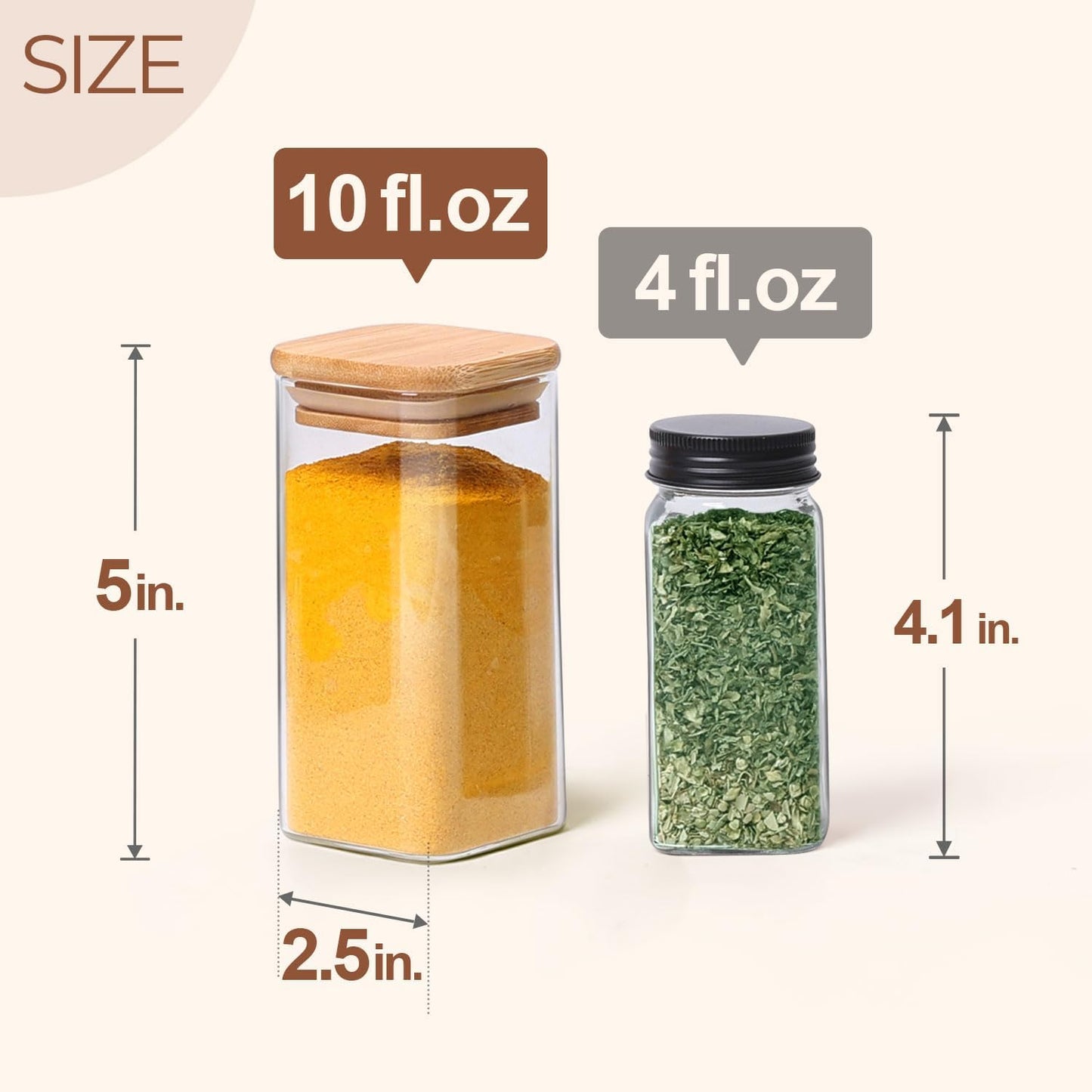 ComSaf 6Pcs 10 oz Large Spice Jars with Label Trial Set, Glass Spice Jars with Bamboo Lids Supplementary Set, Seasoning Container Trial Pack, Perfect for Ktichen Starter