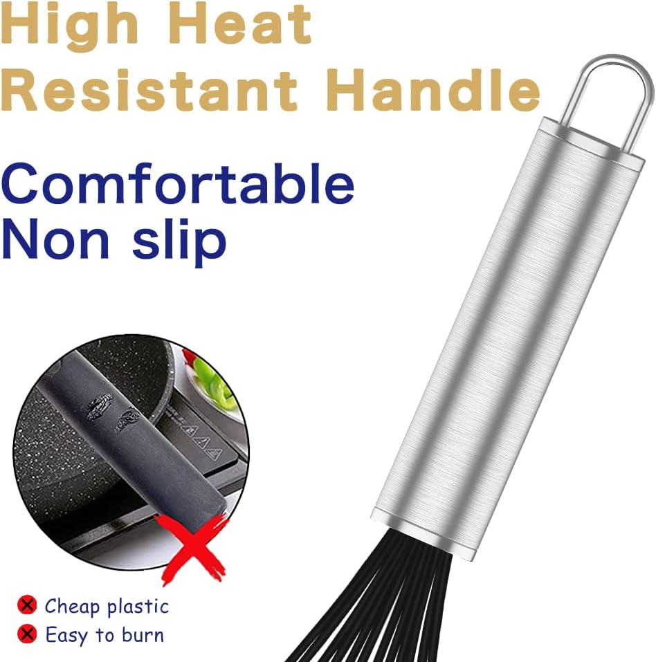 Silicone Whisk,3 pack Professional whisks for cooking non scratch,Stainless Steel & Silicone wisk,plastic rubber whisk for nonstick cookware,small silicone whisk set,black - Culinary Roots