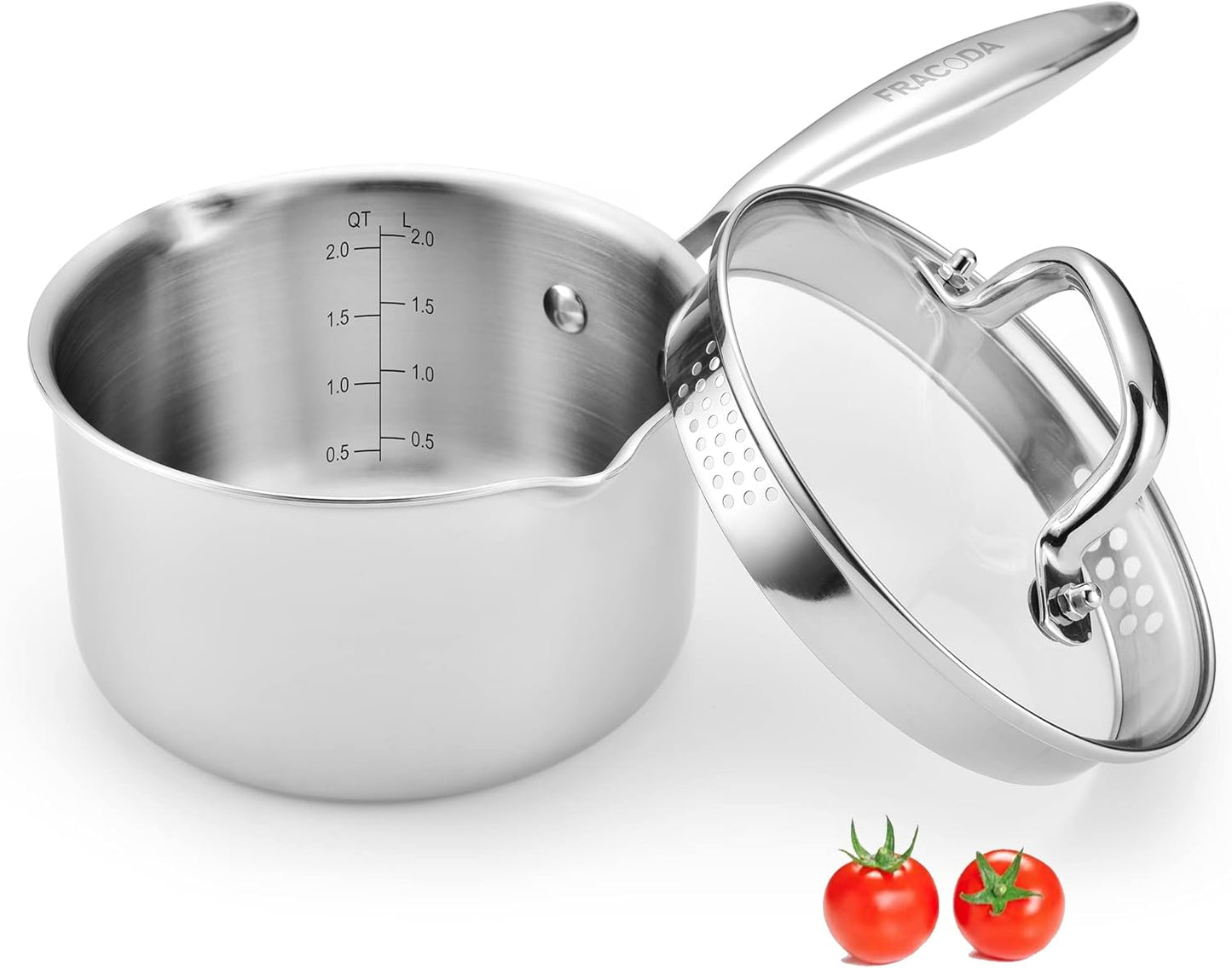 2.0 Quart Stainless Steel Pot Saucepan with Glass Strainer Lid, Sauce Pot with Two Side Spouts, Induction Cooking Pot, Multipurpose Sauce Pan with Lid for Cooking - Culinary Roots
