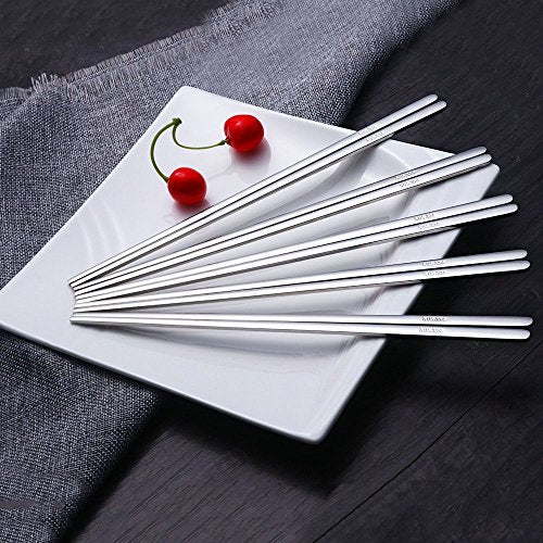5 Pairs Silver Flat Chopsticks