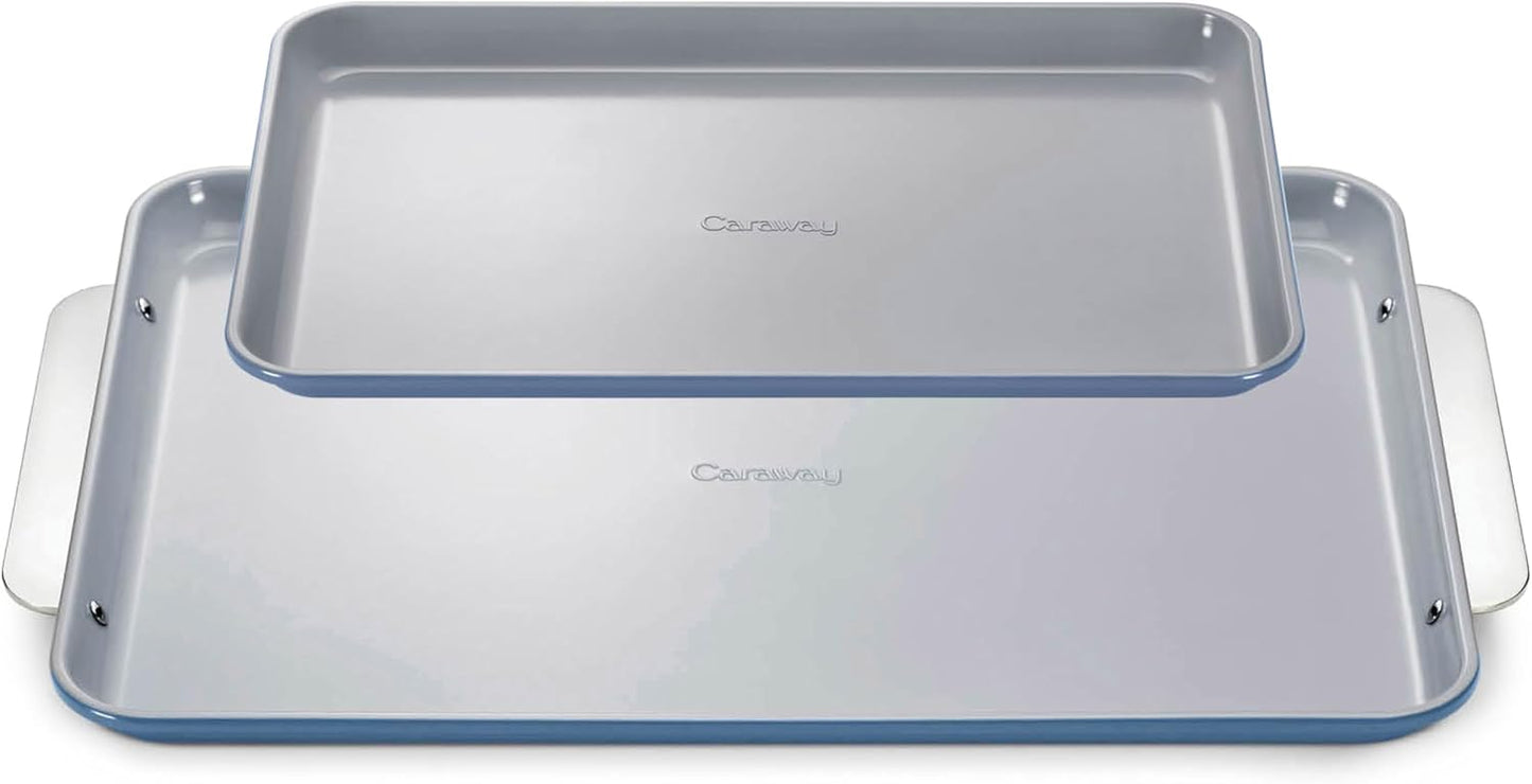 Caraway Non-Stick Ceramic Baking Sheet Duo - Naturally Slick Ceramic Coating - Non-Toxic, PTFE & PFOA Free - 18 x 13" Large & 15 x 10" Medium - Slate - Culinary Roots
