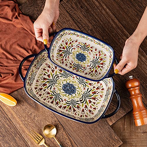 Baking Dish Ceramic Baking Pan Blue Casserole Dish Rectangular Baking Set 2pcs Bakeware Sets Single Serving Size Lasagna Pan Baking Dishes for oven (2 Count)