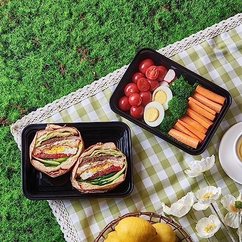 50 Pack Meal Prep Plastic Food Storage Containers With Lids 28 oz 1 Compartment Black Rectangular To Go Lunch Prepping Boxes BPA (50 Count)