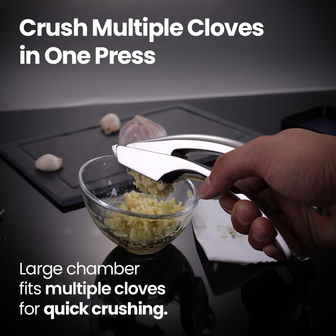 No Peeling Required Garlic Press Stainless Steel with Detachable Handle for Fine Mincing-Premium Garlic Mincer Tool, Rust-Proof, Easy to Clean, Dishwasher Safe Garlic Crusher with Lifetime Replacement - Culinary Roots