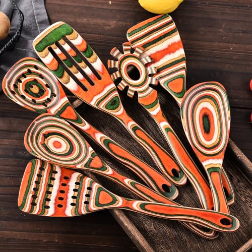 Pakkawood 7 Piece Red Wooden Cooking Utensils (7 Count)