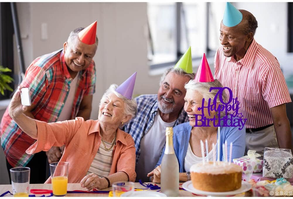Glittery 70th Happy Birthday Cake Topper with Star,Personalised 70 Birthday Cake Toppers Party Decorations Party Supplies for Men Women Purple Silver