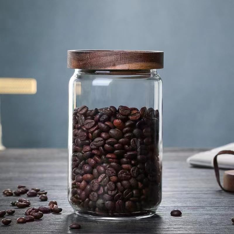 6 Set Glass Pantry Storage Jars with Acacia Airtight Lid