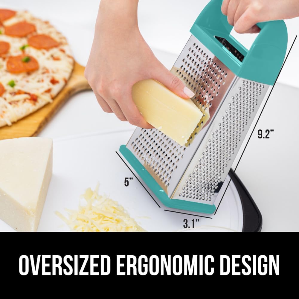 GORILLA GRIP 4-Sided 100% BPA-Free Cheese Grater With Container, Stainless Steel Box Graters, Parmesan Shredder, Grate Cheeses, Shred Veggies, Slip Resistant Handle, Dishwasher Safe Zester, Turquoise - Culinary Roots