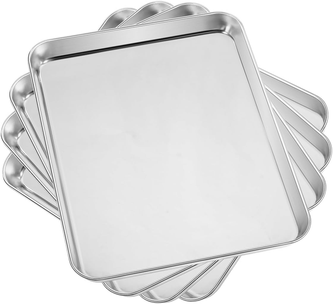 Baking Sheets Set of 4, Stainless Steel Cookie Pan Tray For Oven, Size 12.25 x 9.65 x 1 inch, Heavy Duty, Deep Edge, Superior Mirror Finish, Dishwasher Safe - Culinary Roots
